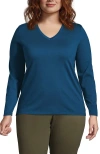 Lands' End Plus Size Relaxed Supima Cotton Long Sleeve V-neck T-shirt In Baltic Teal