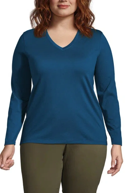 Lands' End Plus Size Relaxed Supima Cotton Long Sleeve V-neck T-shirt In Baltic Teal