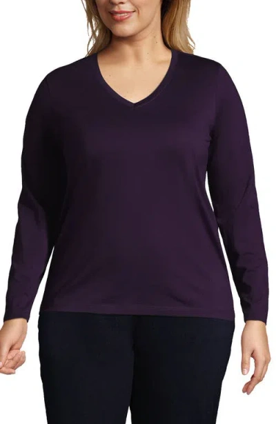 Lands' End Plus Size Relaxed Supima Cotton Long Sleeve V-neck T-shirt In Blackberry