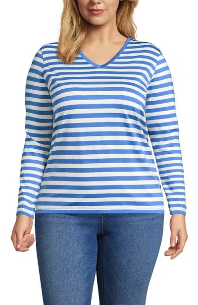 Lands' End Plus Size Relaxed Supima Cotton Long Sleeve V-neck T-shirt In Blue