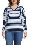 Lands' End Plus Size Relaxed Supima Cotton Long Sleeve V-neck T-shirt In Blue