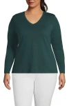 Lands' End Plus Size Relaxed Supima Cotton Long Sleeve V-neck T-shirt In Deep Forest