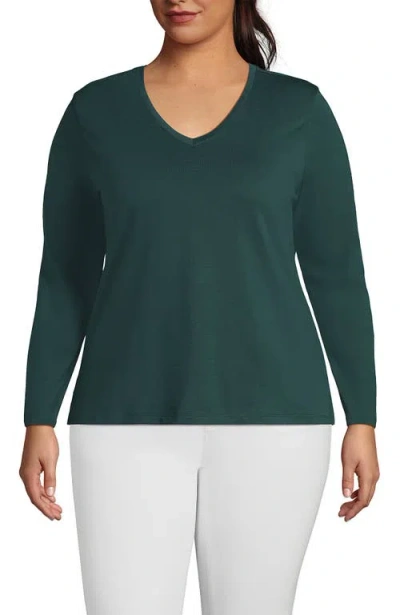 Lands' End Plus Size Relaxed Supima Cotton Long Sleeve V-neck T-shirt In Deep Forest