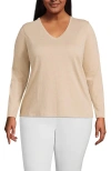 Lands' End Plus Size Relaxed Supima Cotton Long Sleeve V-neck T-shirt In French Pecan Heather
