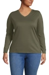 Lands' End Plus Size Relaxed Supima Cotton Long Sleeve V-neck T-shirt In Gold