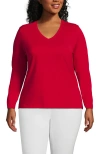 Lands' End Plus Size Relaxed Supima Cotton Long Sleeve V-neck T-shirt In Heritage Red