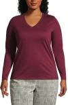 Lands' End Relaxed Supima Cotton Long Sleeve V-neck T-shirt In Rich Burgundy