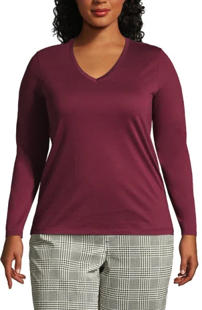 Lands' End Relaxed Supima Cotton Long Sleeve V-neck T-shirt In Rich Burgundy