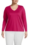 Lands' End Plus Size Relaxed Supima Cotton Long Sleeve V-neck T-shirt In Spiced Rhubarb