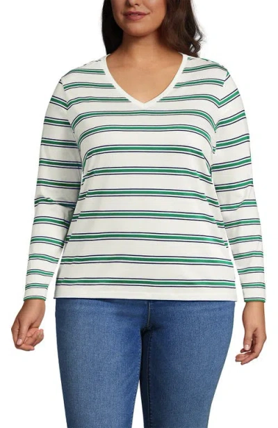 Lands' End Plus Size Relaxed Supima Cotton Long Sleeve V-neck T-shirt In White