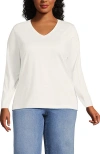 Lands' End Plus Size Relaxed Supima Cotton Long Sleeve V-neck T-shirt In White