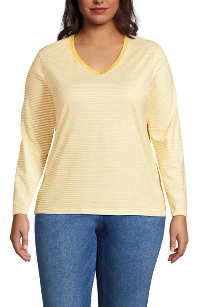 Lands' End Plus Size Relaxed Supima Cotton Long Sleeve V-neck T-shirt In Yellow