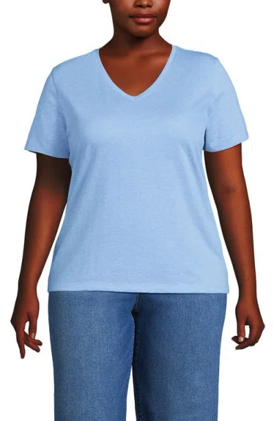 Lands' End Plus Size Relaxed Supima Cotton V-neck T-shirt In Blue