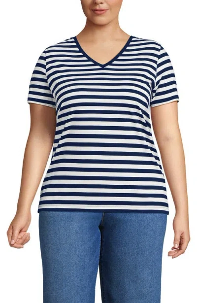 Lands' End Plus Size Relaxed Supima Cotton V-neck T-shirt In Blue