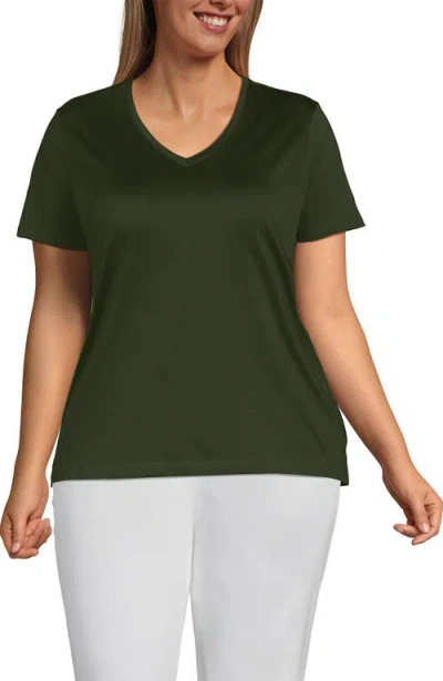 Lands' End Plus Size Relaxed Supima Cotton V-neck T-shirt In Dark Cilantro Green