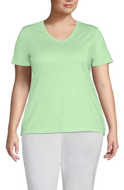 Lands' End Plus Size Relaxed Supima Cotton V-neck T-shirt In Icy Mint Green