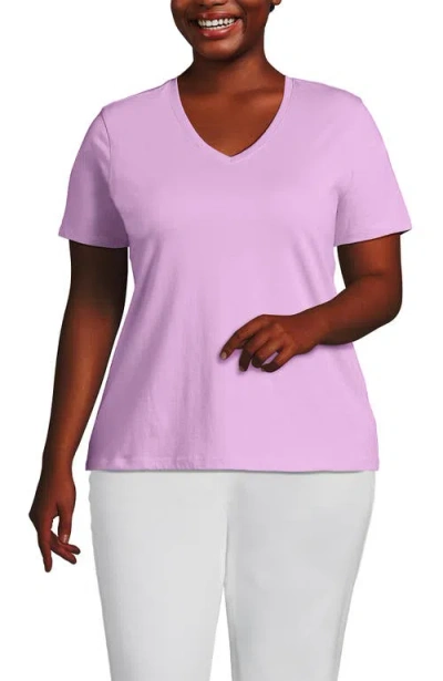 Lands' End Plus Size Relaxed Supima Cotton V-neck T-shirt In Pink Amethyst