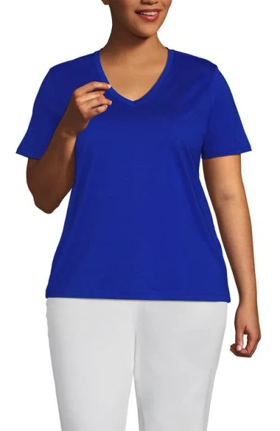 Lands' End Plus Size Relaxed Supima Cotton V-neck T-shirt In Sapphire Gem Blue