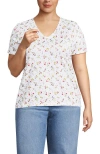 Lands' End Relaxed Supima Cotton V-neck T-shirt In White Tiny Wildflowers