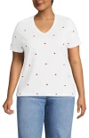 Lands' End Plus Size Relaxed Supima Cotton V-neck T-shirt In White/berry Rouge Mini Hearts