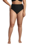 Lands' End Ribbed Smoothing High Waisted Bikini Bottoms In Black Ottoman
