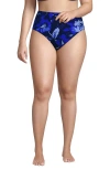 Lands' End Ribbed Smoothing High Waisted Bikini Bottoms In Deep Sea Navy Abstract Floral