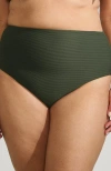 Lands' End Ribbed Smoothing High Waisted Bikini Bottoms In Rich Olive Green Ottoman