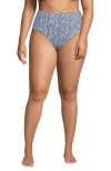 Lands' End Ribbed Smoothing High Waisted Bikini Bottoms In White/navy Ditsy Lilies