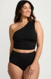 Lands' End Ruched One Shoulder Midkini Swimsuit Top In Black