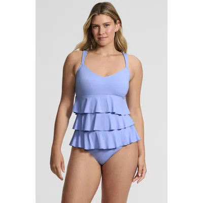 Lands' End Plus Size Ruffle Fauxkini One Piece Swimsuit In Blue