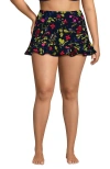 Lands' End Plus Size Pique Ruffle Hem Mini Swim Skirt In Deep Sea Multi Garden Floral