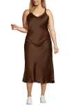 Lands' End Plus Size Satin Slip Dress In Brown