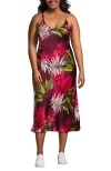 Lands' End Plus Size Satin Slip Dress In Multi