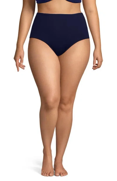 Lands' End Plus Size Sculpting Suit High Waisted Bikini Bottoms In Deep Sea Navy