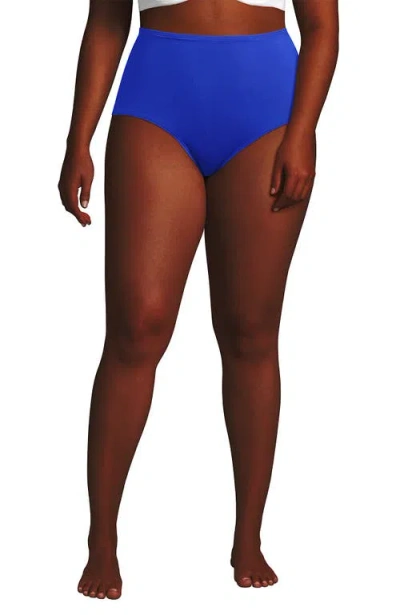 Lands' End Plus Size Sculpting Suit High Waisted Bikini Bottoms In Sapphire Ice