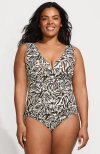 Lands' End Plus Size Sculpting Suit Sweetheart V-wire High Leg One Piece Swimsuit