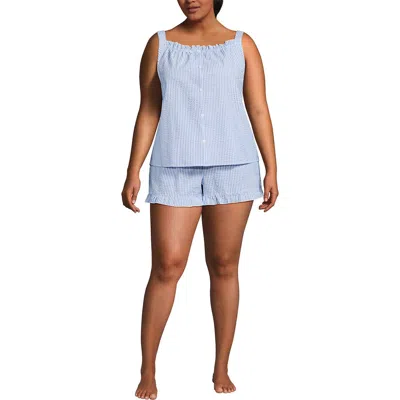 Lands' End Plus Size Seersucker 2 Piece Pajama Set In Blue