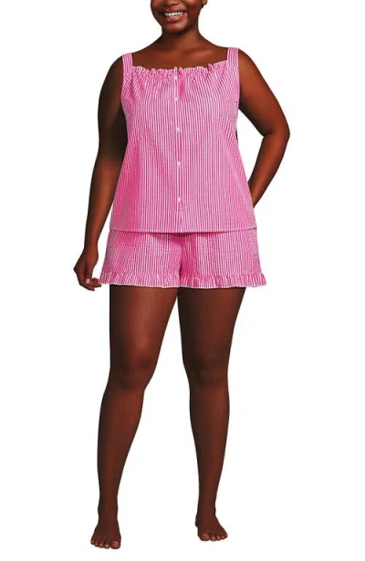 Lands' End Plus Size Seersucker 2 Piece Pajama Set In Pink