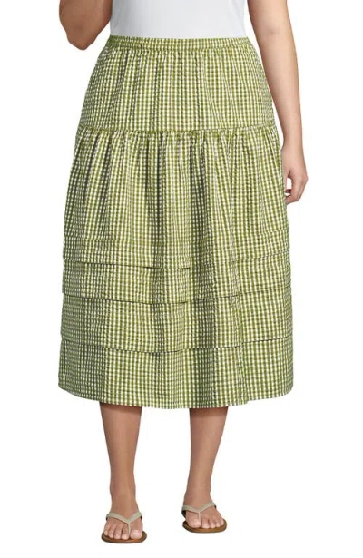 Lands' End Plus Size Seersucker Pull On Midi Skirt In Multi