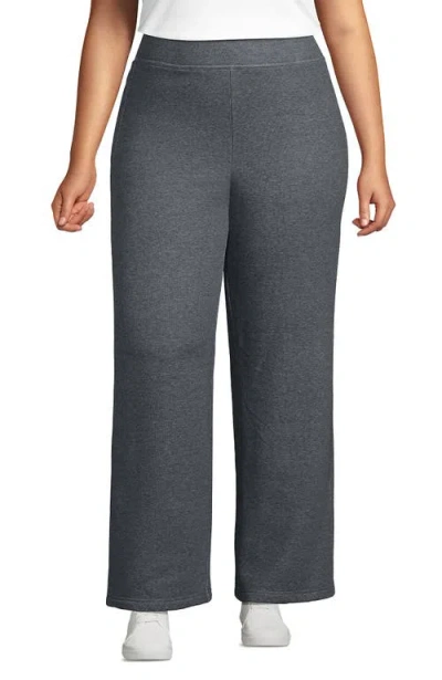 Lands' End Plus Size Serious Sweats High Rise Fleece Lined Straight Leg Pants In Gray