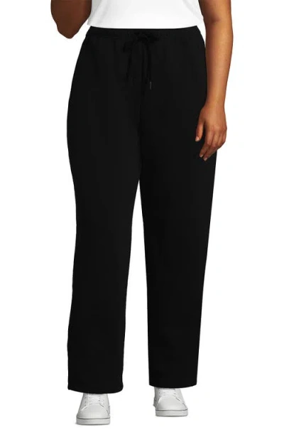 Lands' End Plus Size Serious Sweats High Rise Relaxed Straight Leg Pants In Black