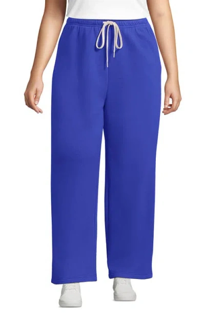 Lands' End Plus Size Serious Sweats High Rise Relaxed Straight Leg Pants In Blue Breeze