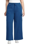Lands' End Serious Sweats High Rise Wide Leg Cargo Pants In Vintage Twilight Blue