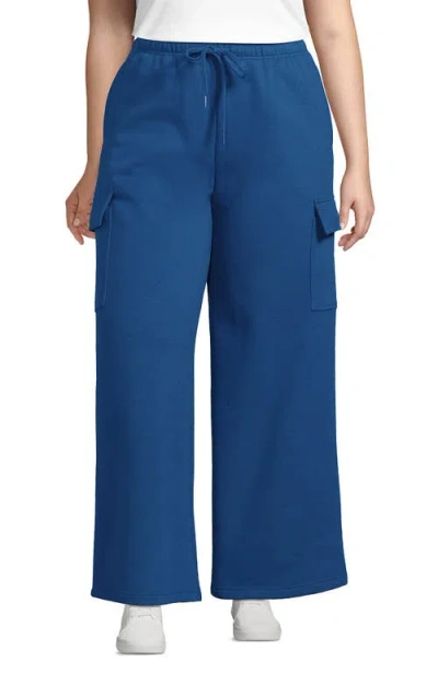 Lands' End Serious Sweats High Rise Wide Leg Cargo Pants In Vintage Twilight Blue