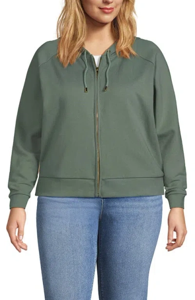 Lands' End Serious Sweats Relaxed Long Sleeve Full Zip Hoodie Sweatshirt In Lily Pad Green