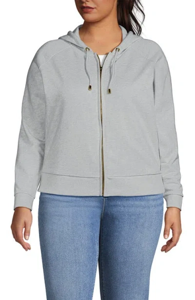 Lands' End Serious Sweats Relaxed Long Sleeve Full Zip Hoodie Sweatshirt In Soft Light Gray Heather