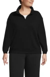 Lands' End Plus Size Serious Sweats Relaxed Quarter Zip Pullover Sweatshirt In Black