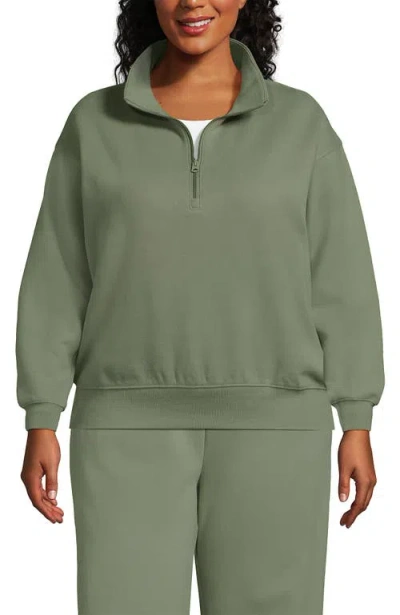 Lands' End Plus Size Serious Sweats Relaxed Quarter Zip Pullover Sweatshirt In Green