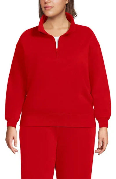 Lands' End Plus Size Serious Sweats Relaxed Quarter Zip Pullover Sweatshirt In Red
