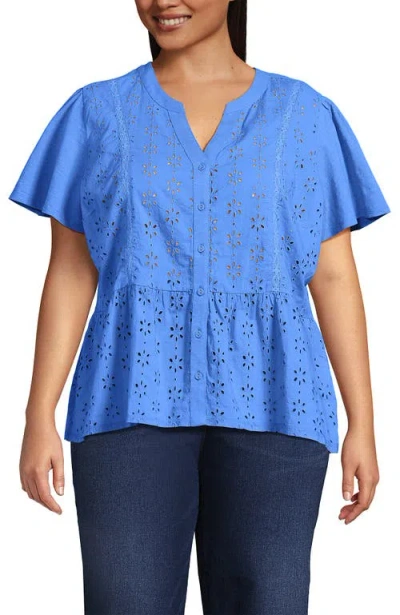 Lands' End Plus Size Short Sleeve Mixed Media Eyelet Top